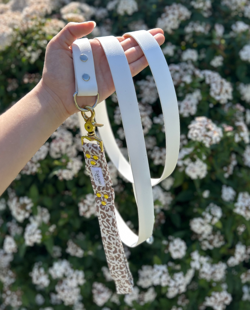 Laisse Biothane poignée interchangeable Leopard Blanc