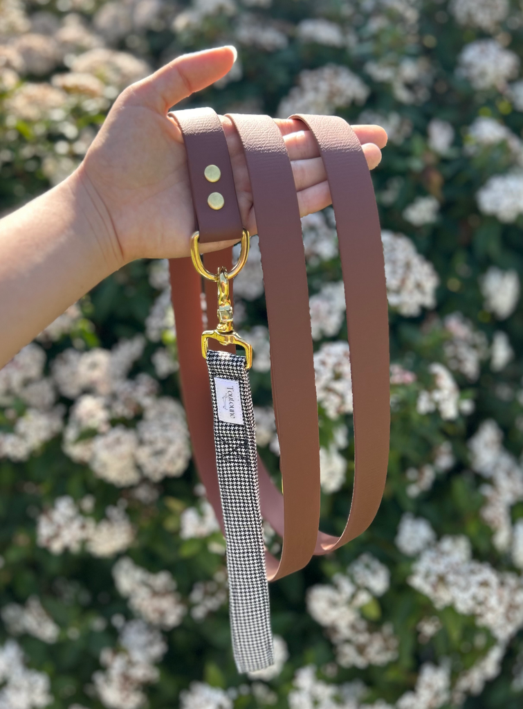 Laisse Biothane poignée interchangeable Pied de poule Marron