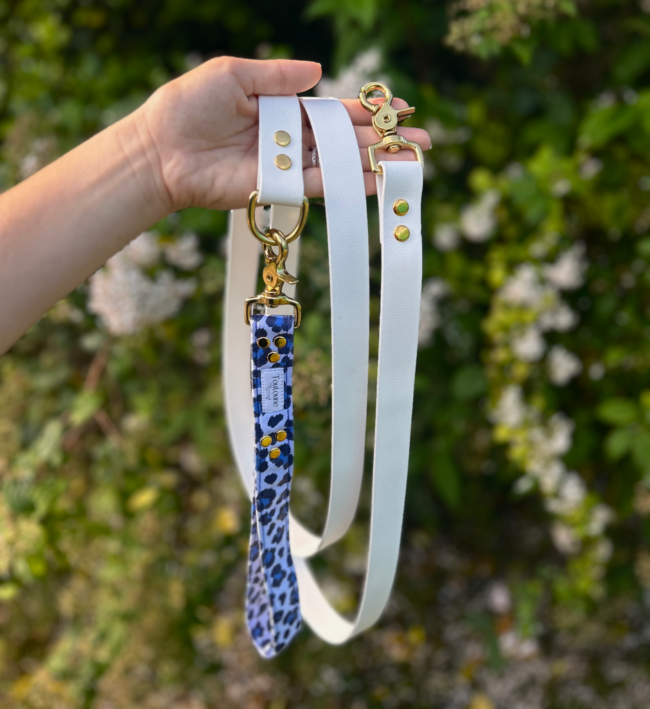 Laisse Biothane poignée interchangeable Minuit Blanc