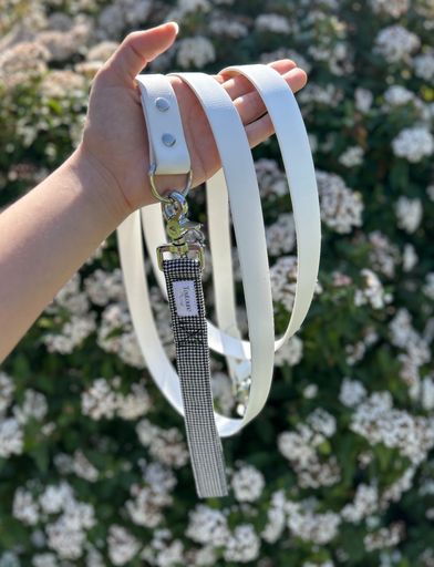 Laisse Biothane poignée interchangeable Pied de poule Blanc