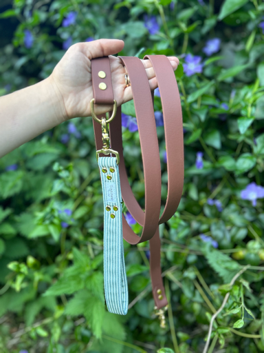 Laisse Biothane poignée interchangeable Rayé vert Marron